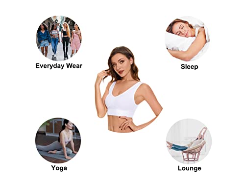 Women's Wireless Sleep Bras Unpadded Seamless Comfort Bras Throw-on Wirefree Bralettes 3 Pack - color: Black*white*grey, size: XX-Large
