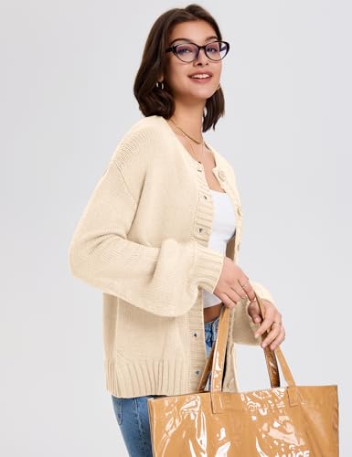 LOMON Womens Chunky Knit Cardigan Oversized Button Front Trend Sweater Tops - color: Apricot, size: Medium