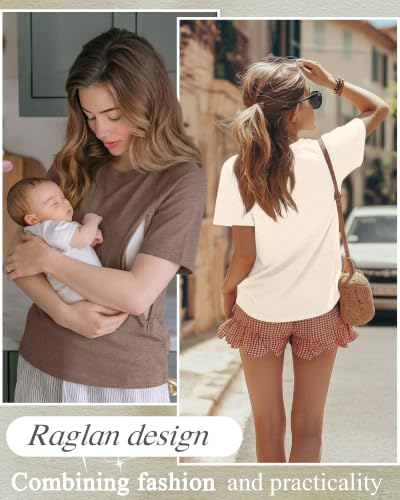 Huukeay 3 Pack Women's Nursing Tops - color: Cream, Mocha, Camel, size: X-Large