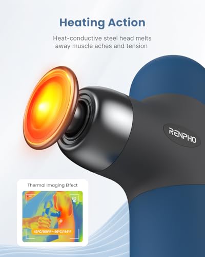 RENPHO Mini Thermal Massage Gun with Heat, Color Silicone Casing, 4 Speeds - color: Navy