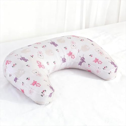 U-Shape Breastfeeding Nursing Pillow Set, 1 Insert and 2 Removable Covers - color: Pink & White Animals Party