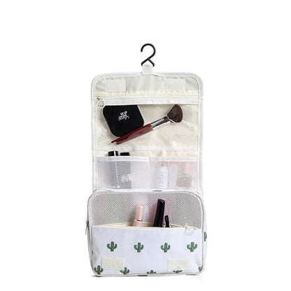 Sechunk Waterproof Travel Toiletry Bags Hanging Multi-function Cosmetic Bag Makeup Bag for Women - color: whiteCactus