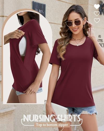 Oakgarden Women's Nursing Shirt - color: Burgundy, size: Small