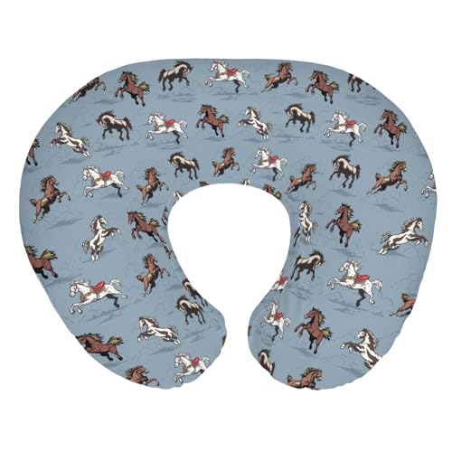 Vintage Wild Horses Baby Nursing Pillow Covers for Boy Girl Running Horse Nursing Slipcovers for Breastfeeding Pillows Wild Western Cowboy Animal Soft Stretchy Removable Cover for Newborn Infant Blue - color: Blue