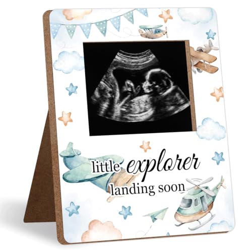 Vintage Airplane Baby Shower Decor Frame, Airplane Baby Shower Party Supplies, for Expecting Parents-to-Be Keepsake Gifts, Pregnancy Sonogram Frame Keepsake, Gender Reveal Presents - color: Vintage Airplane