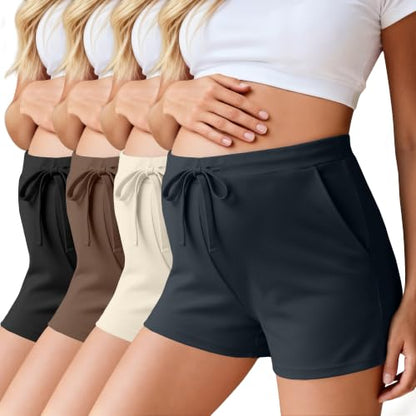 Ficerd 4 Pack Women's Maternity Athletic Shorts - color: Charcoal Gray, Cream, Brown, Black, size: X-Large