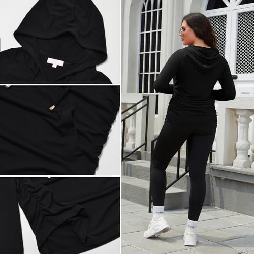Bhome Maternity Hoodie Long Sleeves Shirt Casual Top Basic Tee Layering Sweatshirt - color: Black/Army Green, size: Medium
