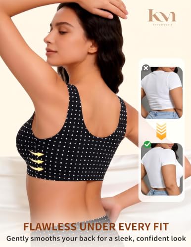 Wireless Pullover Sleep Bras for Women Seamless No Underwire T Shirt Bra - color: Black Polka Dot, size: 3X-Large