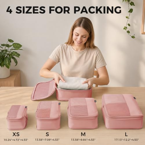 4 Piece Compression Packing Cubes for 3–7 Day Travel, Dusty Pink - color: Dusty Pink