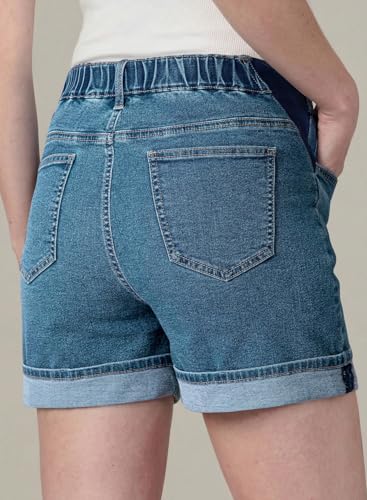 BLENCOT Women's Summer Maternity Jean Shorts Fold Hem Stretchy Denim Pants - color: Light Blue, size: Small