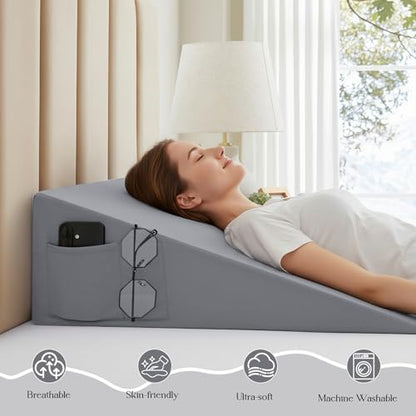 INVGEEXI Light Grey Bed Wedge Pillow Cover, 25" L x 25" W x 8" H - color: Light Grey, size: 25x25x8 Inch