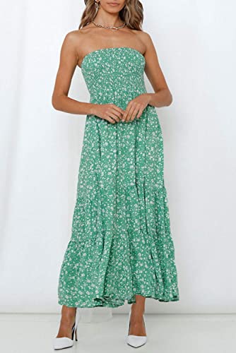 ZESICA Women's 2026 Summer Boho Strapless Maxi Dresses - color: Green, size: X-Small