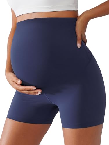 BRXL Women's Maternity Shorts Over The Belly Soft Pregnancy Biker Short - color: Gery, size: Large