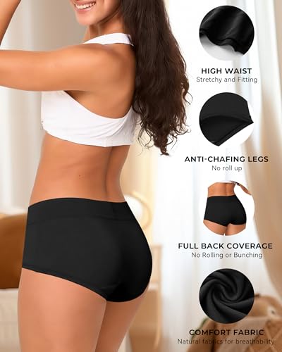 BAMBOO COOL Womens Boy Shorts Underwear High Waisted Boxer Briefs 5 Pack - color: All Black D (5-pack), size: Small