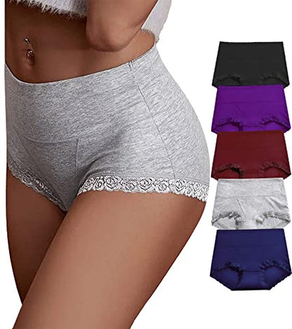 Women's Cotton Underwear,Ladies Soft Stretch Tummy Control Comfy No Muffin Panties Boyshorts - color: Multicoloured a, size: Medium