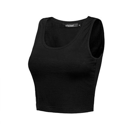 OThread & Co. Women's Basic Crop Tops Stretchy Casual Scoop Neck Sleeveless Crop Tank Top - color: Black, size: Medium