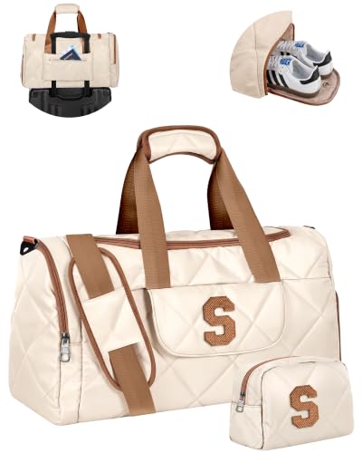 Elilier Birthday Gift for Women Teens, Initial Travel Bag, Letter S - color: Beige, style: S