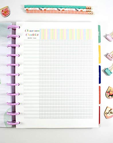 Classroom Checklist Refills for 11-Disc Letter Size Planners, FeroniArt Teacher Planner Inserts Compatible with Happy Planner ARC and TUL