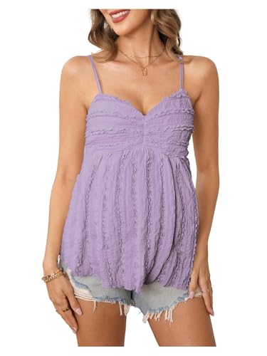 MakeMeChic Women's Maternity Babydoll Tank Tops Peplum Ruffle Cami Top - color: Mauve Purple, size: Medium