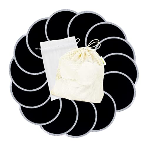 wegreeco Nursing Breast Pads (14 Pack) + Laundry Bag & Travel Storage Bag, 3 Sizes: 3.9/4.7/5.5 inch Option - Washable & Reusable Breastfeeding Nursing Pads - color: Black, Plain Shape, size: Large