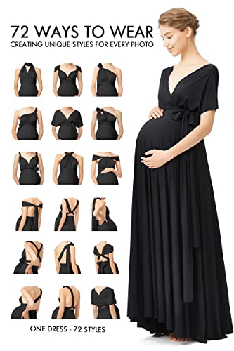 72styles Maternity Multi-Way Wrap Infinity Maxi Dress for Baby Shower - color: Black, size: One Size Plus