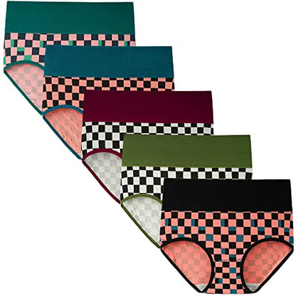 INNERSY Women's High Waisted Underwear Cotton Panties Regular & Plus Size 5-Pack - color: Chessboard, size: 4X-Large