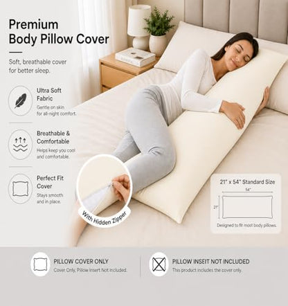 EVOLIVE Body Pillow Cover 21"x54", Microfiber, Hidden Zipper, (Ivory) - color: Ivory