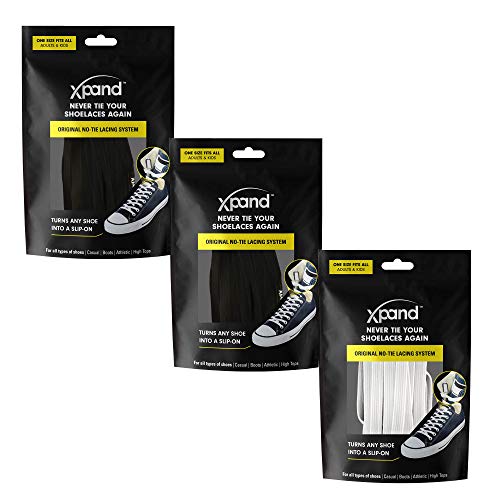 Xpand No Tie Elastic Shoe Laces for Sneakers - Shoelaces for Adults & Kids - color: Black - Black - White