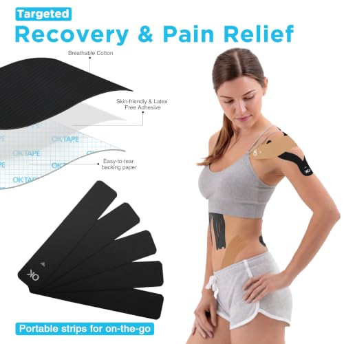 OK TAPE 100Pcs Precut Kinesiology Tape Strips, Elastic Athletic Tape - color: Black