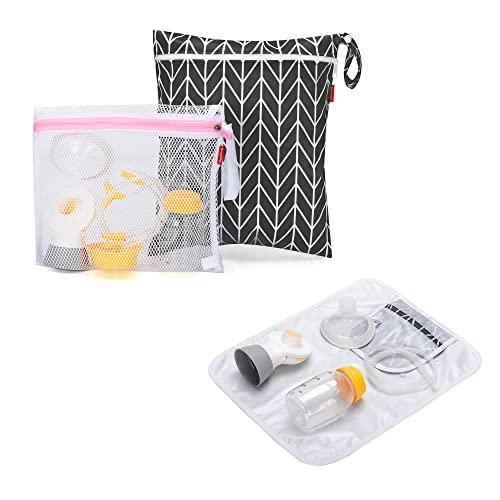 Damero Breast Pump Parts Bag, Pumping Bag with Waterproof Mat and Mesh Bag - color: Black Arrow