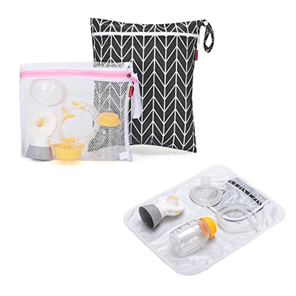 Damero Breast Pump Parts Bag, Pumping Bag with Waterproof Mat and Mesh Bag - color: Black Arrow