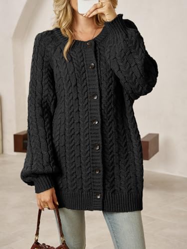 Saodimallsu Womens Cable Knit Cardigans Oversized Chunky Fall Sweater Dress - color: Black, size: Small