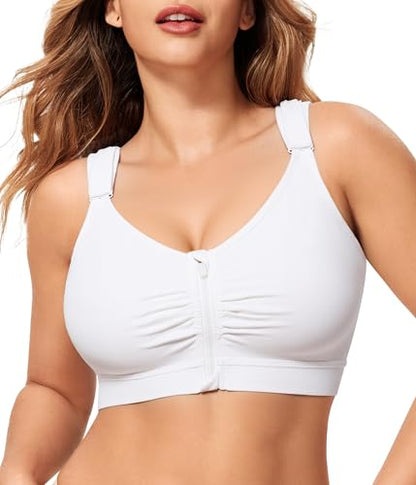 CYDREAM Zip Front Closure Wireless Bras for Women Post Surgery Compression - color: White, size: Large