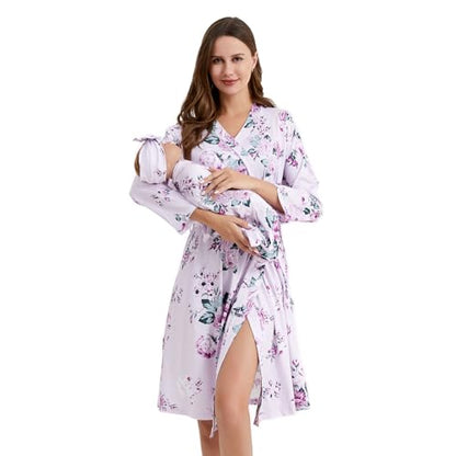 Galabloomer Maternity Robe and Receiving Blanket, Matching Mommy Labor Robe - color: Purple, size: Large