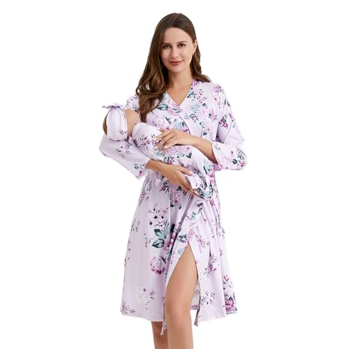 Galabloomer Maternity Robe and Receiving Blanket, Matching Mommy Labor Robe - color: Purple, size: Medium