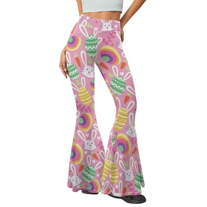 70s Bell Bottom for Women Hippie High Waist Flare Pants - color: Cute Rabbit Egg, size: X-Large