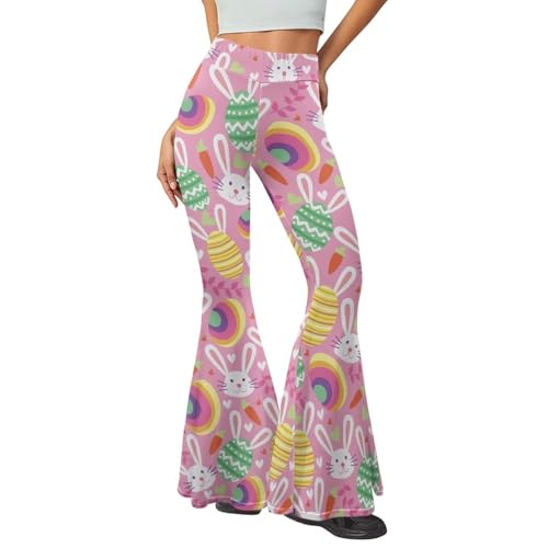 70s Bell Bottom for Women Hippie High Waist Flare Pants - color: Cute Rabbit Egg, size: X-Small