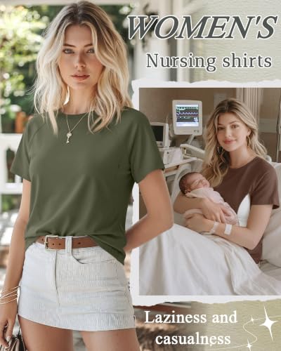 Huukeay 3 Pack Women's Nursing Tops - color: Army Green, Brown, Black, size: Medium