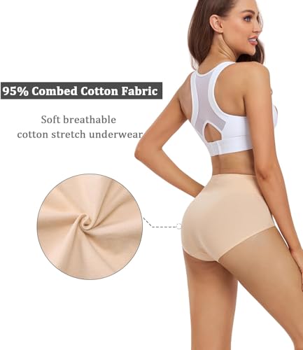wirarpa Women's Cotton Underwear High Waisted Ladies Panties Full Coverage Briefs 4 Pack (Regular & Plus Size) - color: Beige - Set 17, size: XX-Large