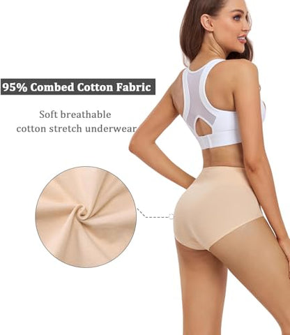 wirarpa Women's Cotton Underwear High Waisted Ladies Panties Full Coverage Briefs 4 Pack (Regular & Plus Size) - color: Beige - Set 17, size: XX-Large