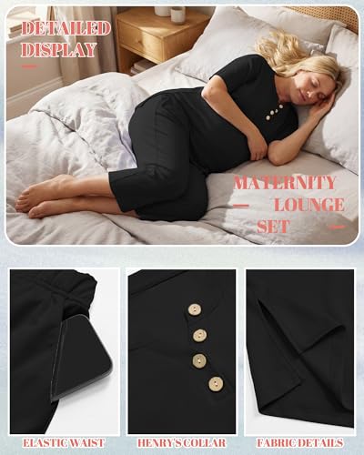 2 Piece Maternity Outfit for Women - color: Black, size: X-Large