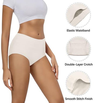 MIRITY Women's High Waist Cotton Underwear - Soft Full Coverage Briefs with Double-Layer Waistedband - color: Color 3, size: Medium