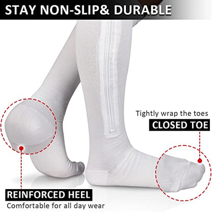 Ailaka Medical 15-20 mmHg Zipper Compression Socks Women Men - color: White, size: Small/Medium (1 Pair)