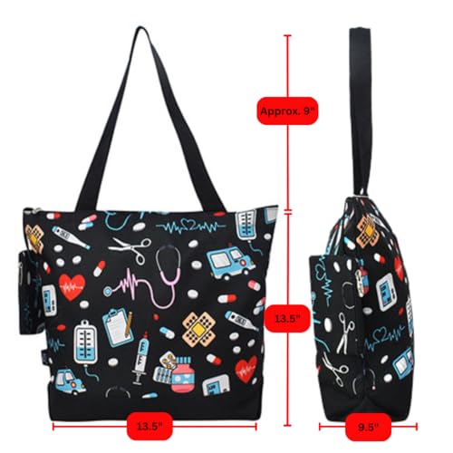 NGIL Medium Canvas Tote Bag with Coin Purse - color: Nurse Print-black