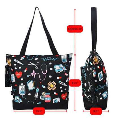 NGIL Medium Canvas Tote Bag with Coin Purse - color: Nurse Print-black