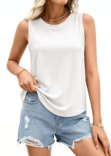 PRETTYGARDEN Women's Wide Strap Sleeveless Tank Tops - color: White, size: XX-Large