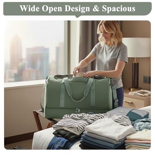 Small Travel Duffle Bag with Shoe Compartment, 35L Personal Item Bag - color: A-Green, size: Small