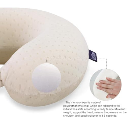 Memory Foam Neck Pillow, Travel Neck Pillow, Beige - color: Beige