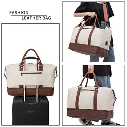 Weekender Overnight Bag Carry On Bag Travel Bag with Shoe Pouch - color: White