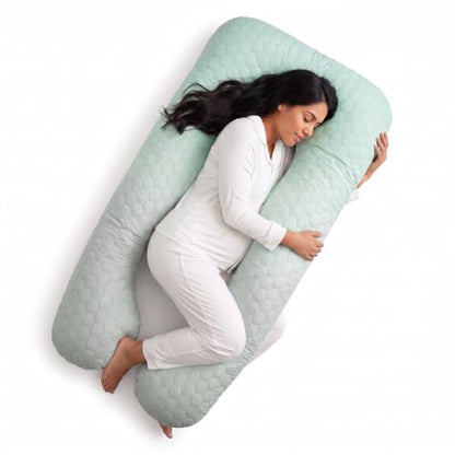 U Shaped Pregnancy Pillow Quilted Honeycomb 55 in Sage Ombre - color: Quilted – Sage Ombre